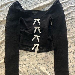 MAJORELLE Black Lace Top with White Bows